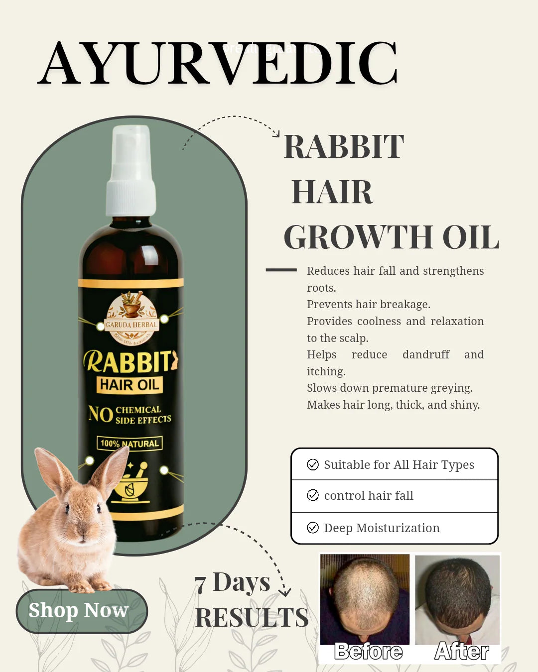 Rabit Herbal Hair Oil - 100% Effective!